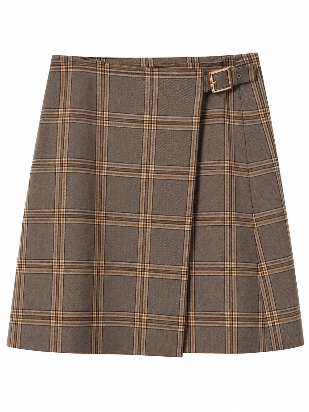 Banana Republic Plaid Buckle Wrap Skirt - Brown/Beige, Size 10